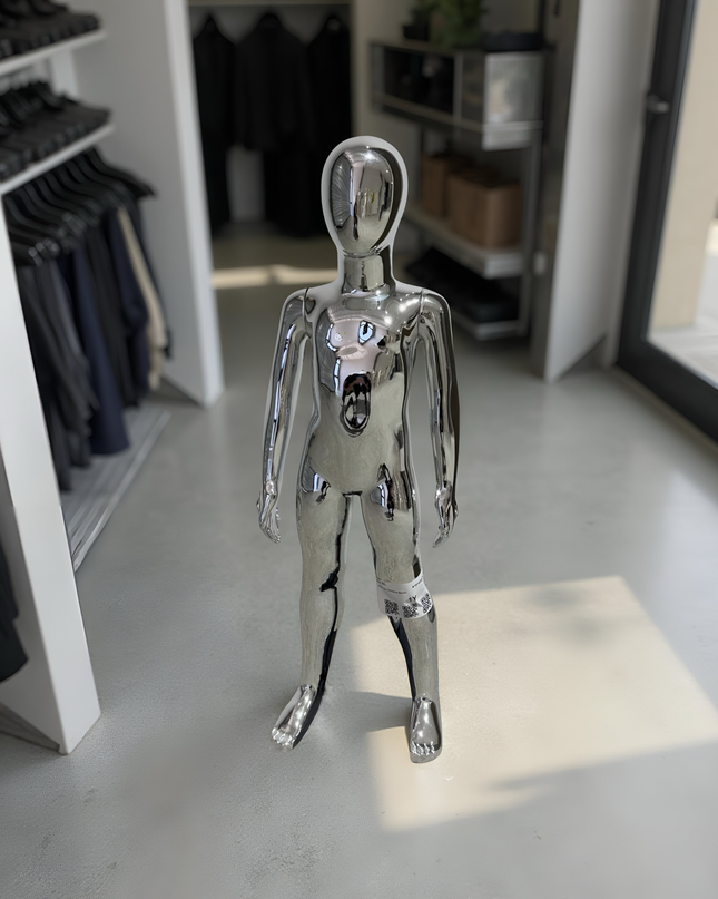 Maniquí de niño cromado plateado de importación