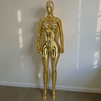 Maniquí completo cromado dorado con base y dedos movibles
