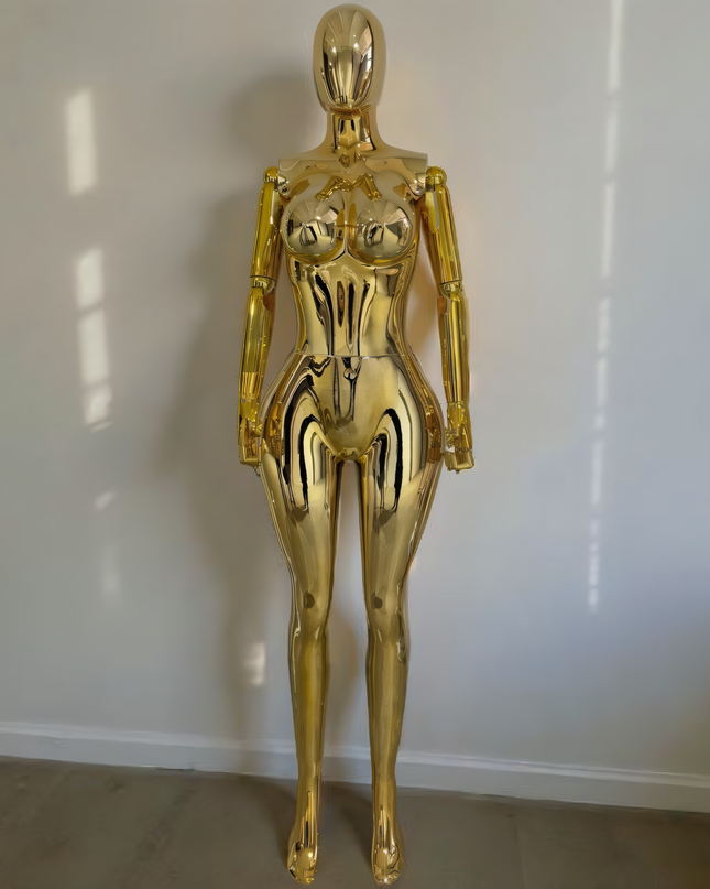 Maniquí completo cromado dorado con base y dedos movibles