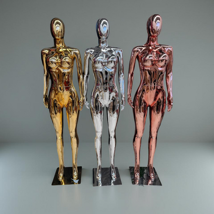 Maniquí completo cromado dorado con base y dedos movibles