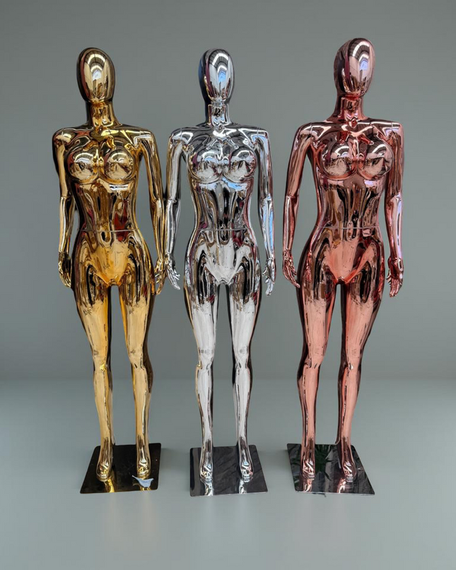 Maniquí completo cromado dorado con base y dedos movibles