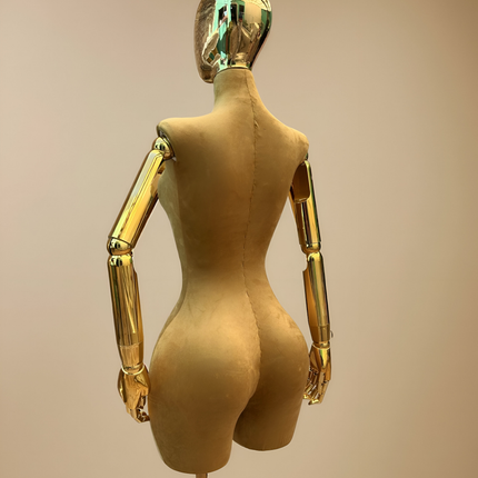 Maniquí articulado con cabeza y base cromada café