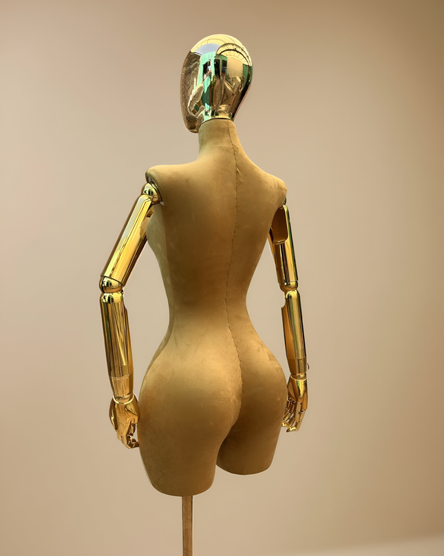 Maniquí articulado con cabeza y base cromada café