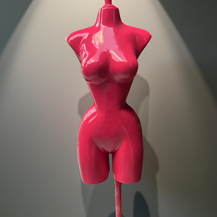 Maniquí buchón de fibra de vidrio tono Fiusha con base y pico Fiusha