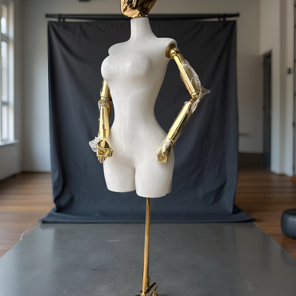 Maniquí articulado con cabeza y base cromada blanco