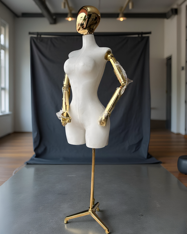 Maniquí articulado con cabeza y base cromada blanco