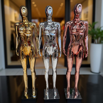 Maniquí completo cromado plata armable con base