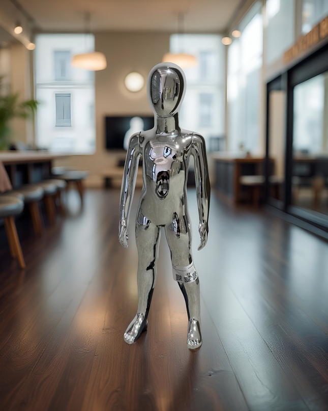 Maniquí de niño cromado plateado de importación