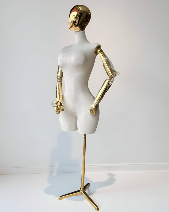 Maniquí articulado con cabeza y base cromada blanco