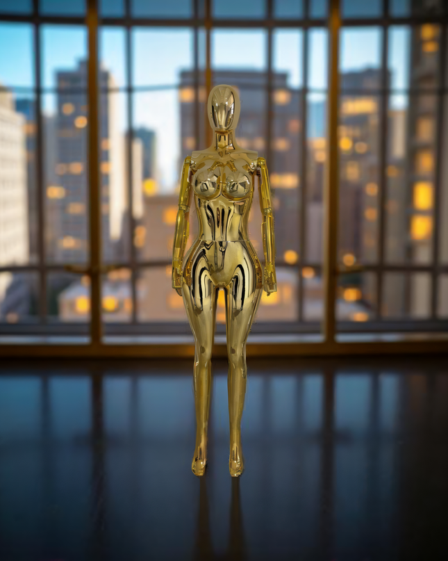 Maniquí completo cromado dorado con base y dedos movibles