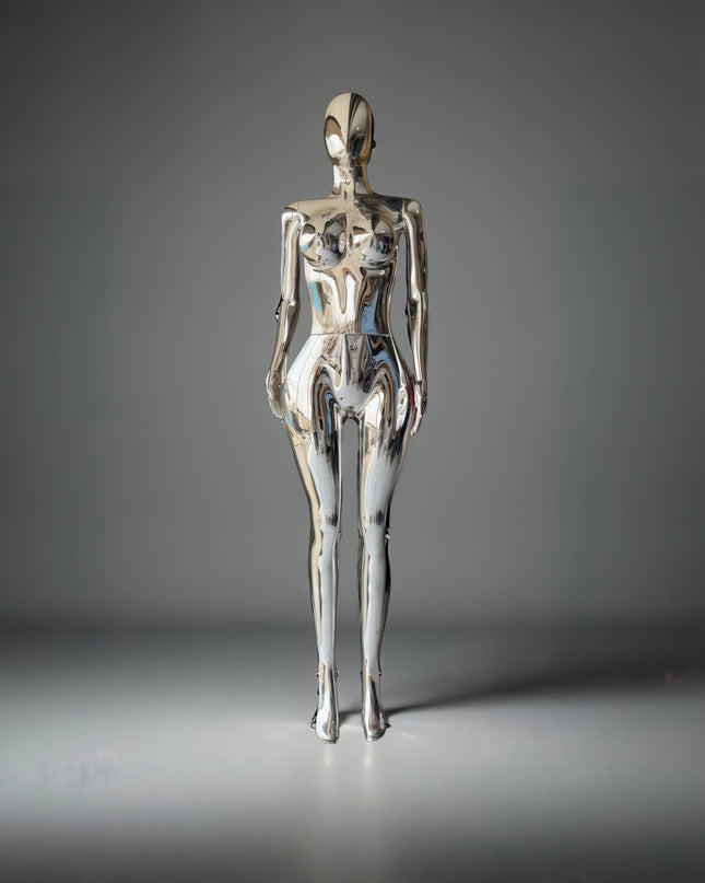 Maniquí completo cromado plata armable con base