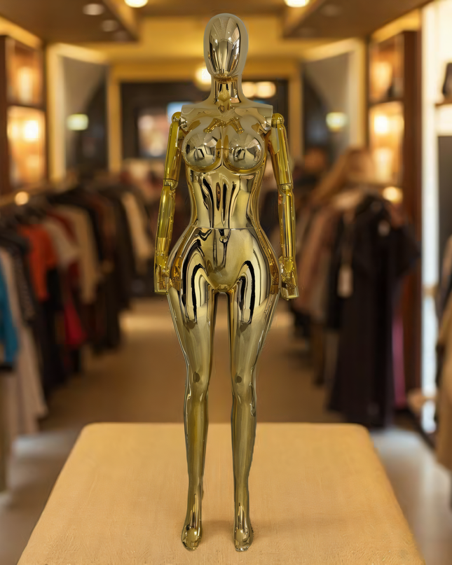 Maniquí completo cromado dorado con base y dedos movibles