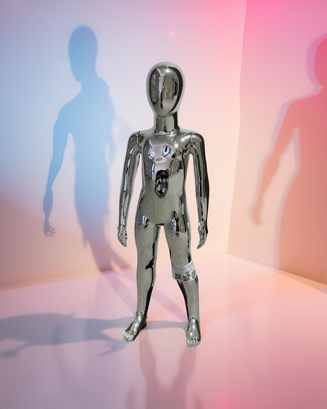 Maniquí de niño cromado plateado de importación