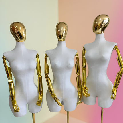 Maniquí articulado con cabeza y base cromada blanco