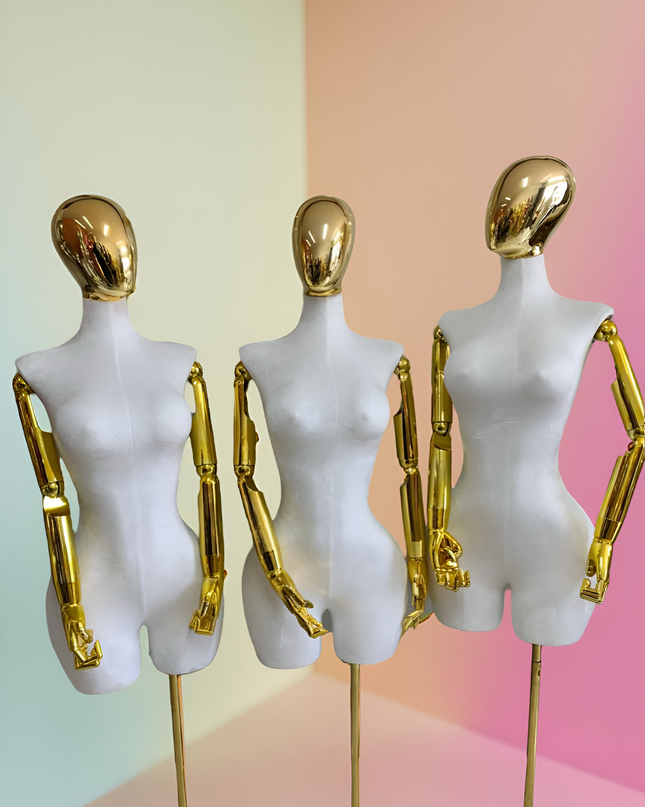 Maniquí articulado con cabeza y base cromada blanco