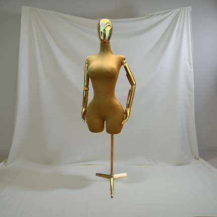 Maniquí articulado con cabeza y base cromada café