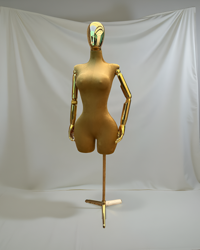 Maniquí articulado con cabeza y base cromada café