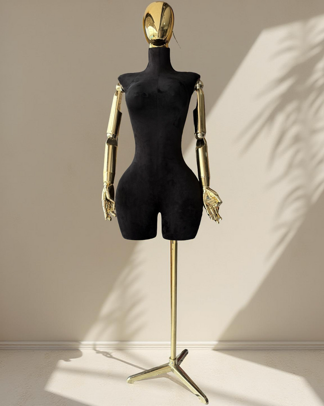 Maniquí articulado con cabeza y base cromada negro