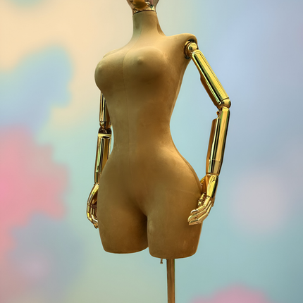 Maniquí articulado con cabeza y base cromada café