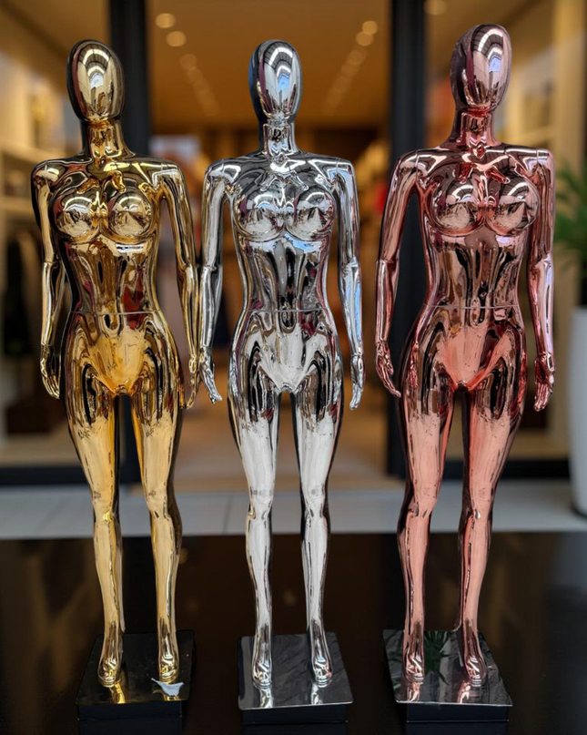 Maniquí completo cromado dorado con base y dedos movibles