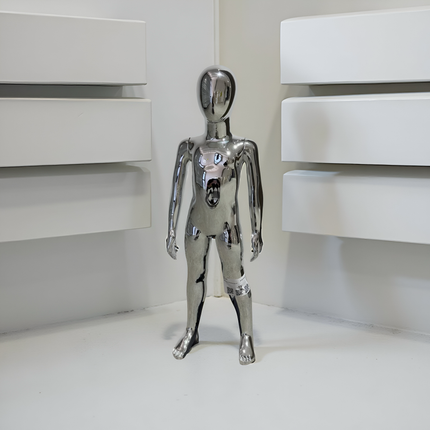 Maniquí de niño cromado plateado de importación