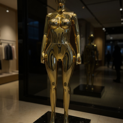 Maniquí completo cromado dorado con base y dedos movibles