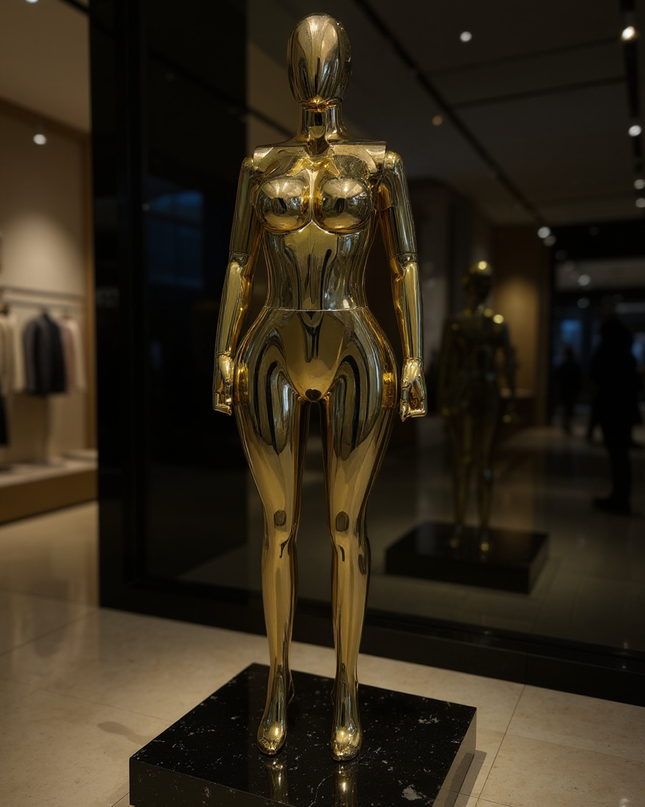 Maniquí completo cromado dorado con base y dedos movibles