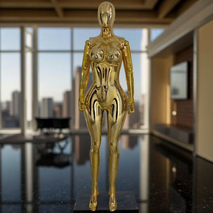Maniquí completo cromado dorado con base y dedos movibles
