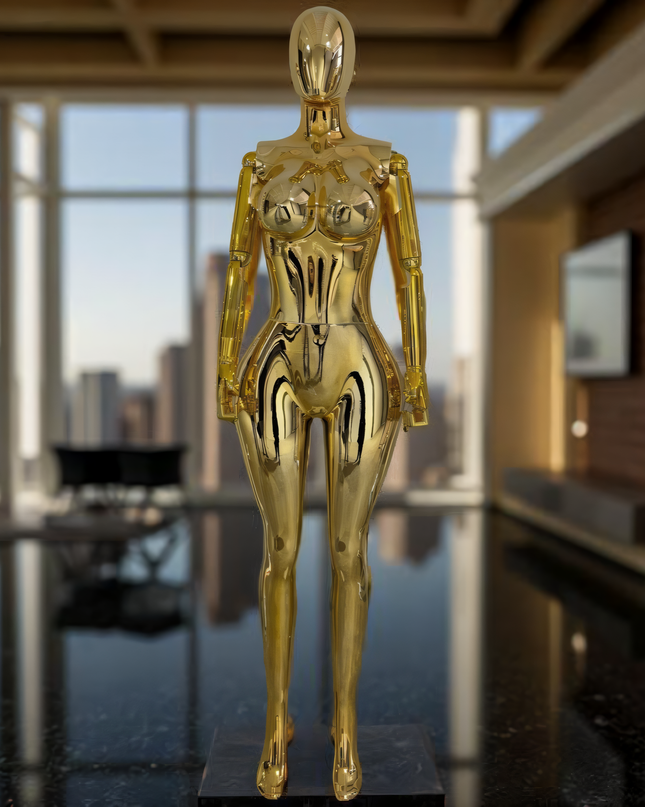 Maniquí completo cromado dorado con base y dedos movibles