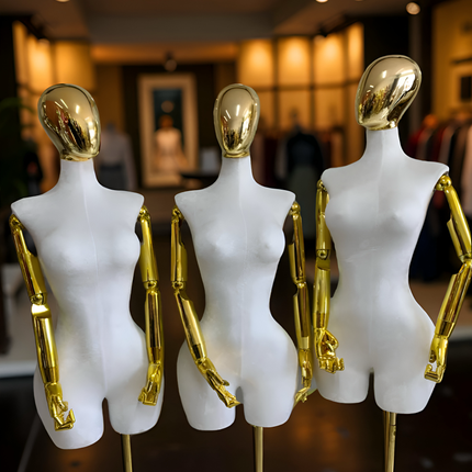 Maniquí articulado con cabeza y base cromada blanco