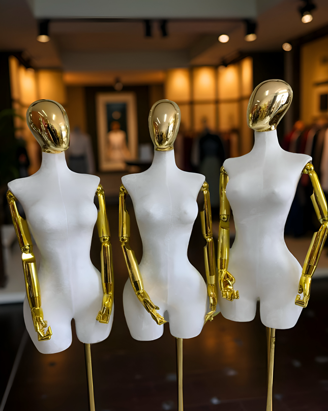 Maniquí articulado con cabeza y base cromada blanco