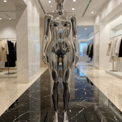 Maniquí completo cromado plata armable con base