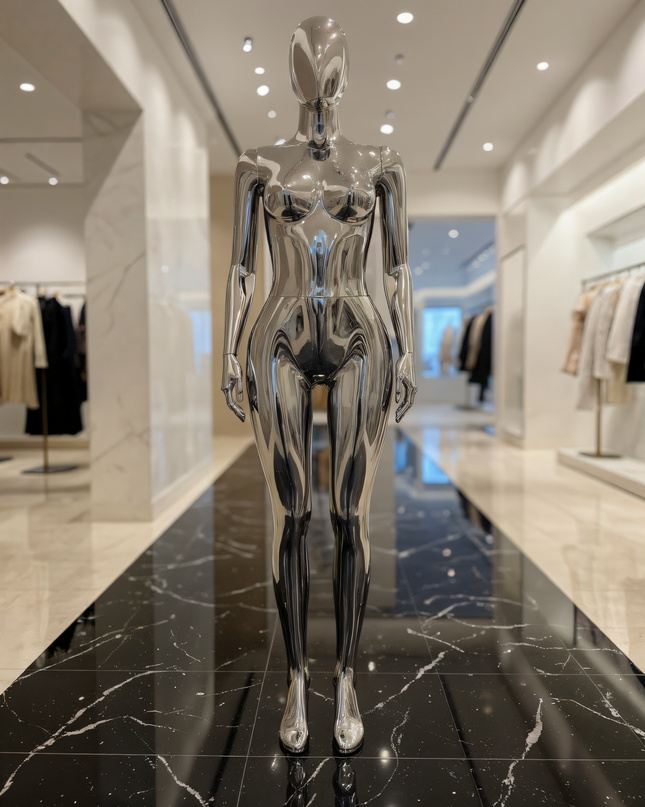 Maniquí completo cromado plata armable con base