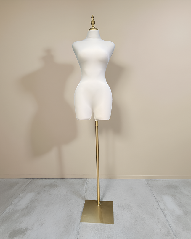 Maniquí forrado blanco en tela con base y pivote