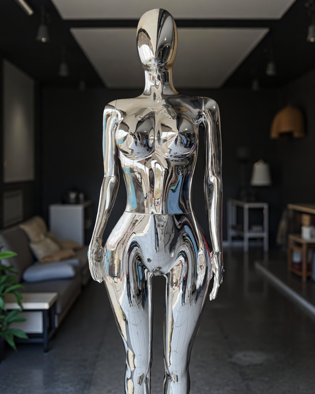 Maniquí completo cromado plata armable con base