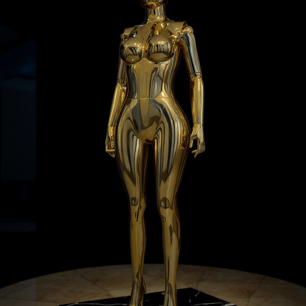 Maniquí completo cromado dorado con base y dedos movibles