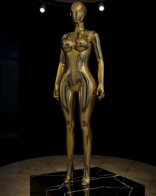 Maniquí completo cromado dorado con base y dedos movibles