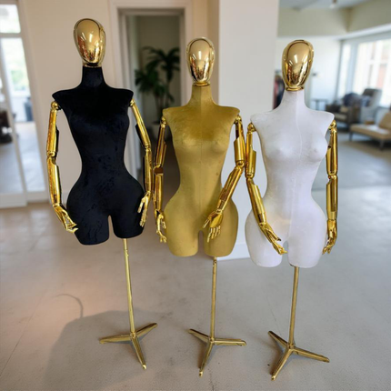 Maniquí articulado con cabeza y base cromada café