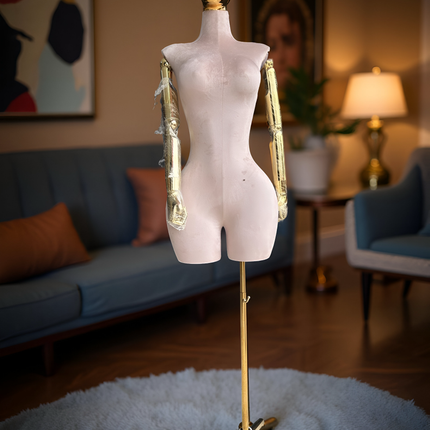 Maniquí articulado con cabeza y base cromada beige