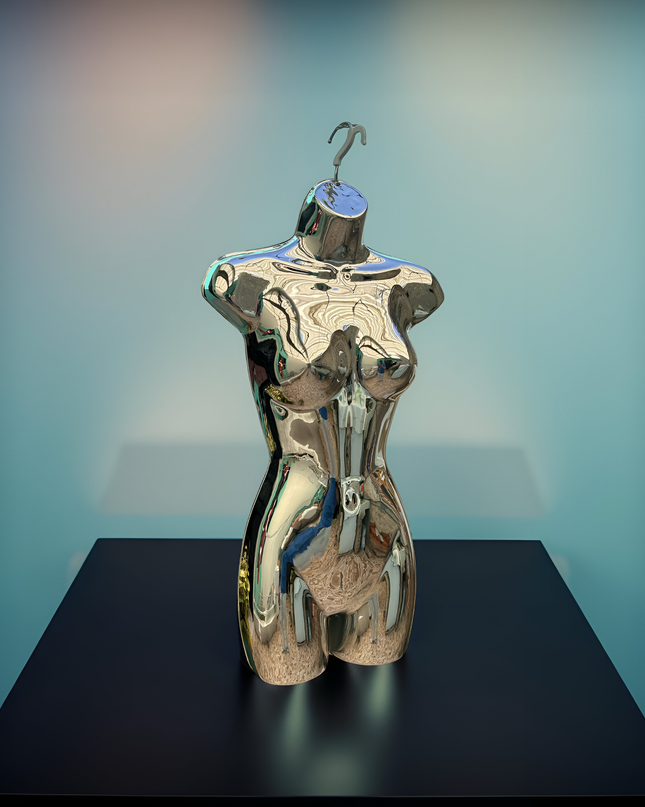 Maniquie torso de importación cromado plateado