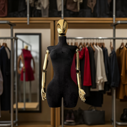 Maniquí articulado con cabeza y base cromada negro