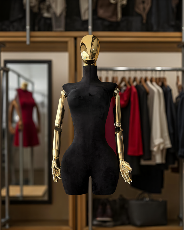 Maniquí articulado con cabeza y base cromada negro