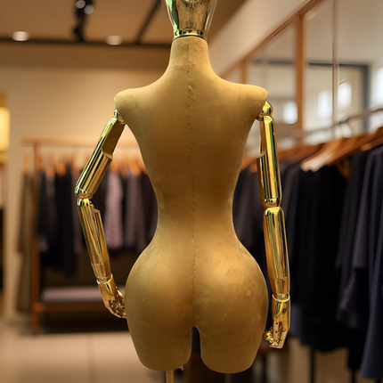 Maniquí articulado con cabeza y base cromada café