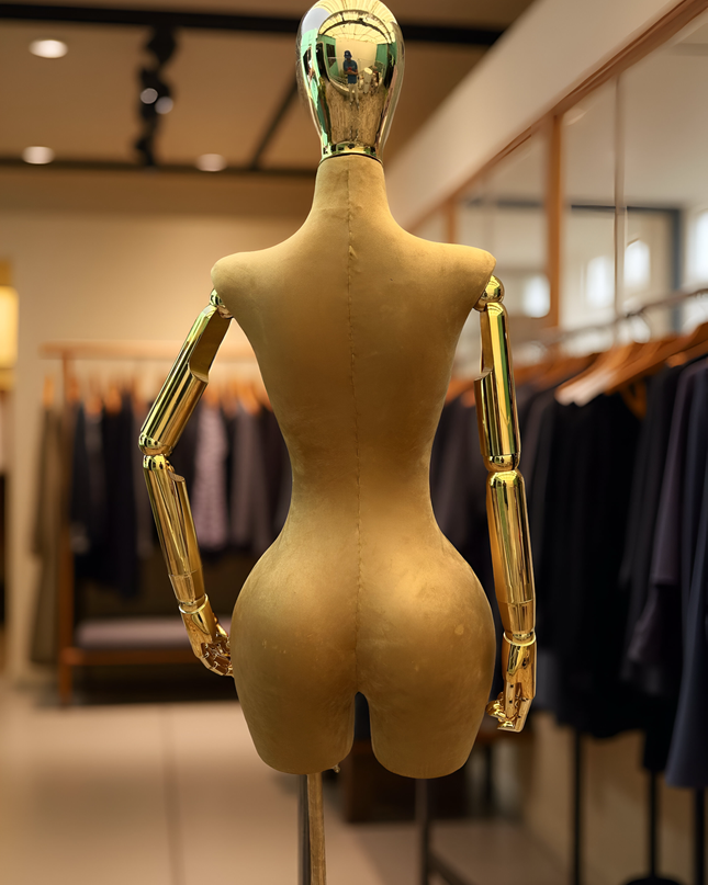 Maniquí articulado con cabeza y base cromada café