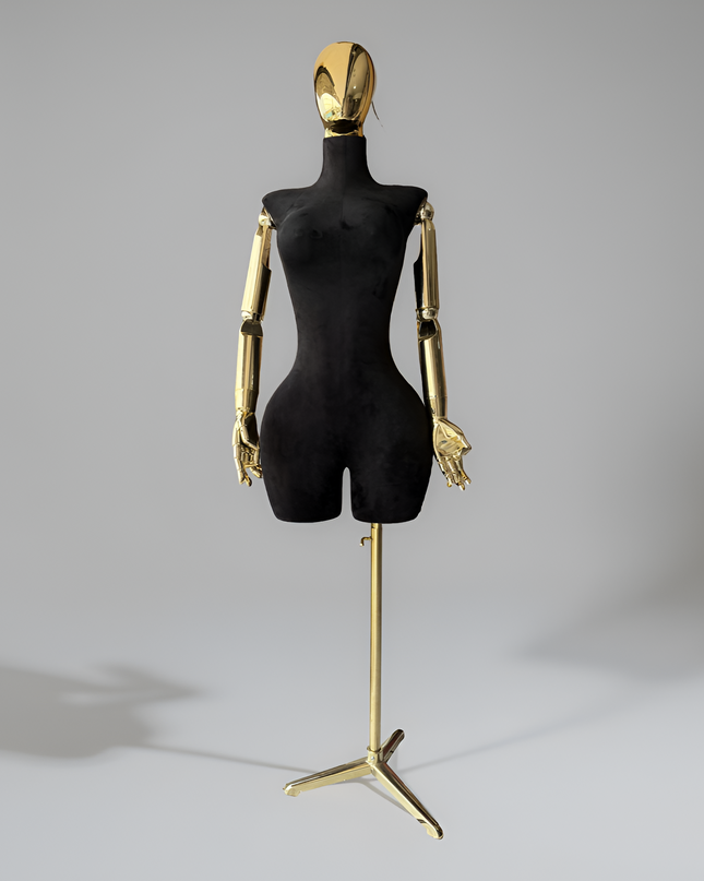 Maniquí articulado con cabeza y base cromada negro