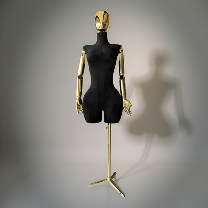 Maniquí articulado con cabeza y base cromada negro