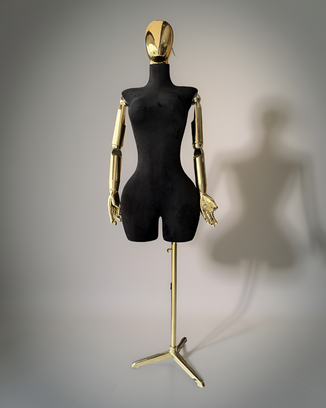 Maniquí articulado con cabeza y base cromada negro